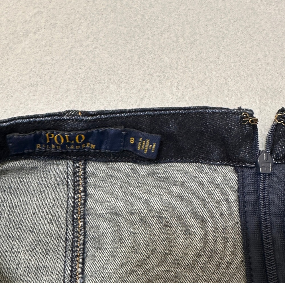 Polo Ralph Lauren Denim Pencil Skirt Womens 8 Blue Zipper Pockets Slit‎ - Picture 8 of 10